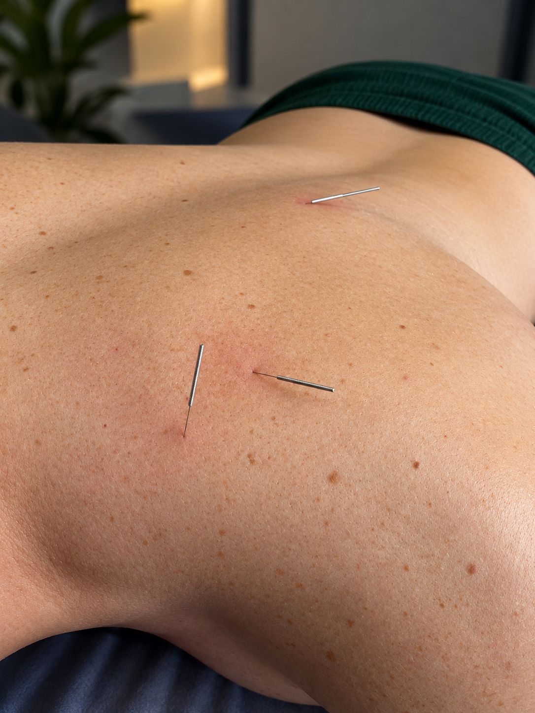 Agulhas finas de dry needling aplicadas na musculatura das costas